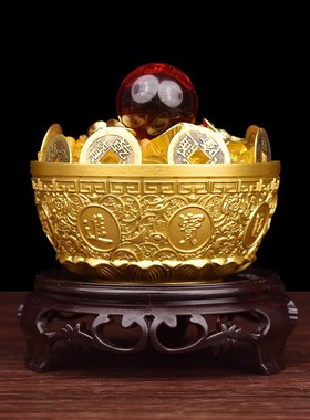 铜聚宝盆摆件纯黄铜米缸铜缸存钱罐日进斗金客厅办公室Z桌面装饰