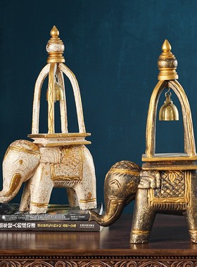 异丽东南亚实木i大象摆件泰国工艺品客厅电视柜泰式复古装饰小摆
