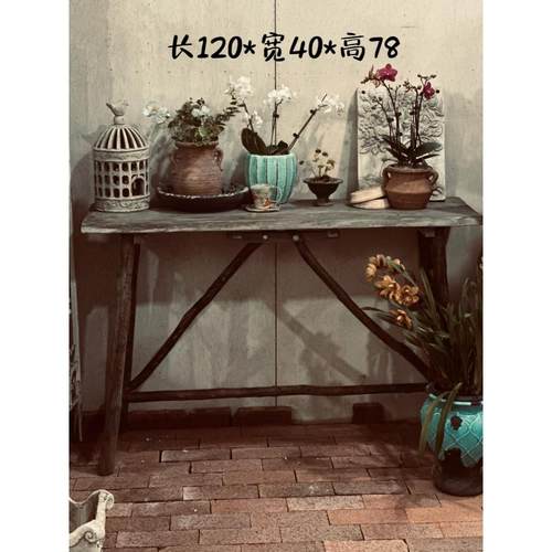 实木乡村复古做旧长方桌子原木餐桌咖啡桌咖啡桌落地摆件室外室内 - 图1