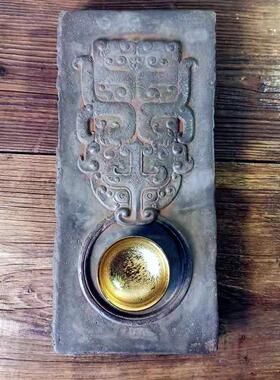 中式复古汉砖老青砖金砖雕刻青铜鼎器文房家居摆件研学传拓片制作