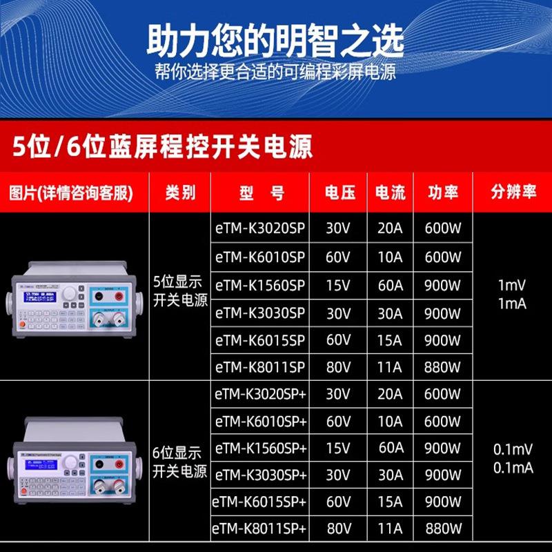 eTM-K3020SP可编程直流稳压电源开关蓝屏高精度恒流五位数显-图0