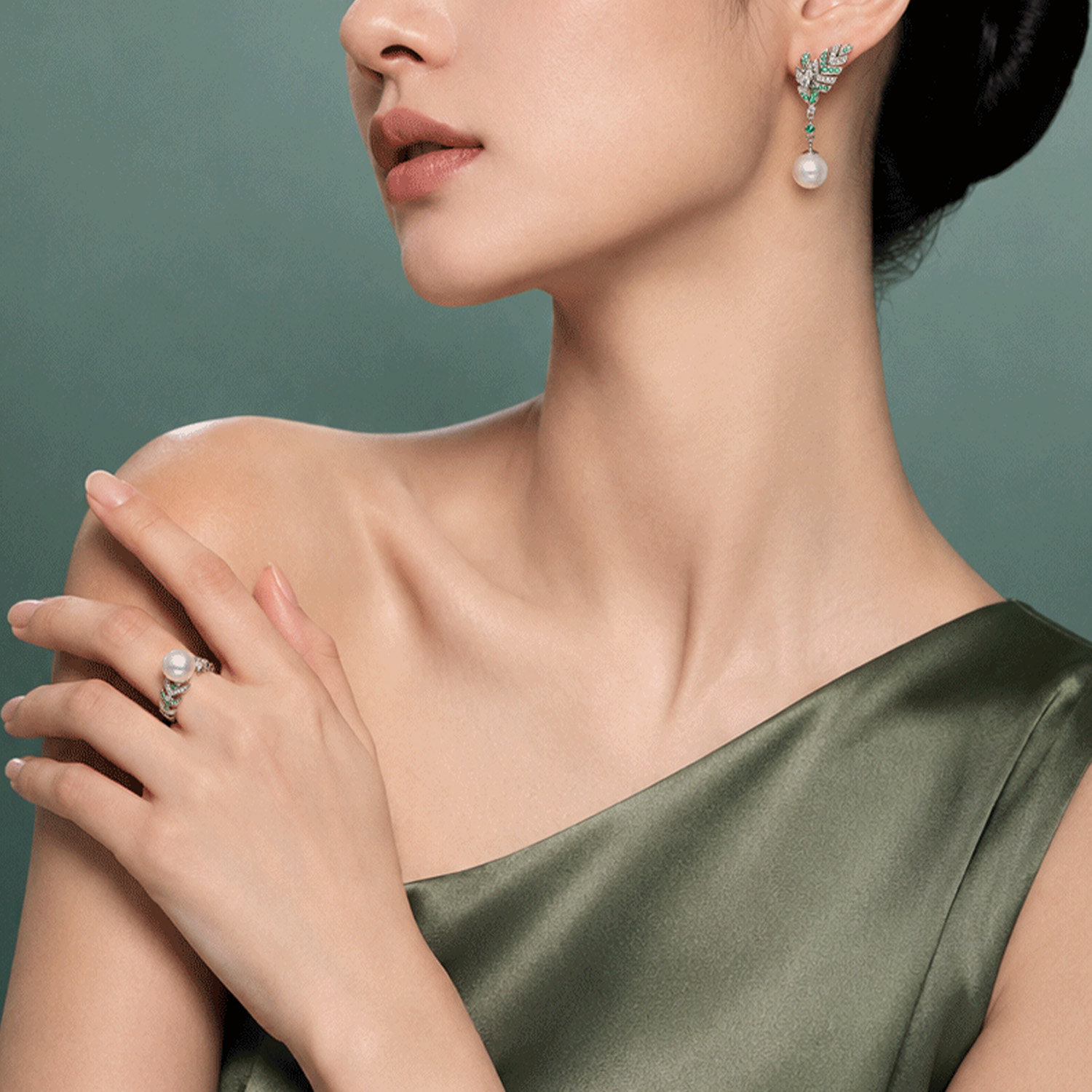 Lilan Jewelry Jungle S925 silver nucleated freshwater pearl set 9-10mm nearly round ring and earrings two-piece set