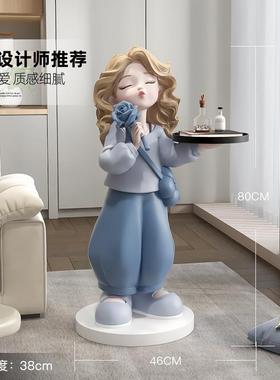 可爱女孩大型落地摆件客厅沙发边几卧室装饰品床头落地灯乔迁礼品