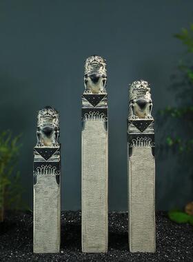 落地摆件玄关装饰户外庭院大厅仿青石石雕狮子一对中式造景拴马桩