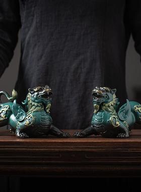 中式招财貔貅摆件一对陶瓷家居客厅玄关办公室装饰品店铺开业礼品