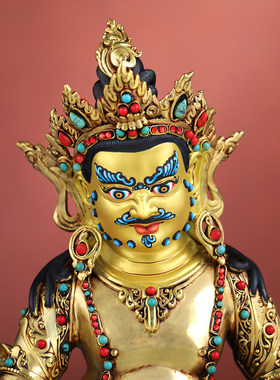 尼泊尔工艺黄财神铜佛像摆件居家供奉财神铜佛像手工錾刻7寸/1尺