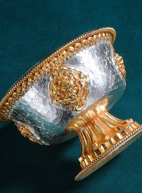 尼泊尔高脚供碗手工鎏金鎏银供水碗供水杯摆件铜水杯铜水碗8cm