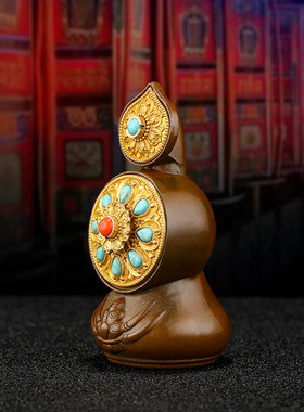 鎏金八供朵玛食子酥油花摆件慧宝铜制镶嵌彩珠朵玛酥油花摆件