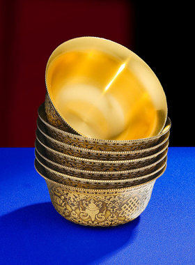 铜雕花八吉祥供水碗铜供水杯供具用品敬水杯大小号供水碗7只