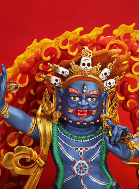 铜佛像摆件尼泊尔工艺藏传金刚手菩萨彩绘背光手工錾刻7寸