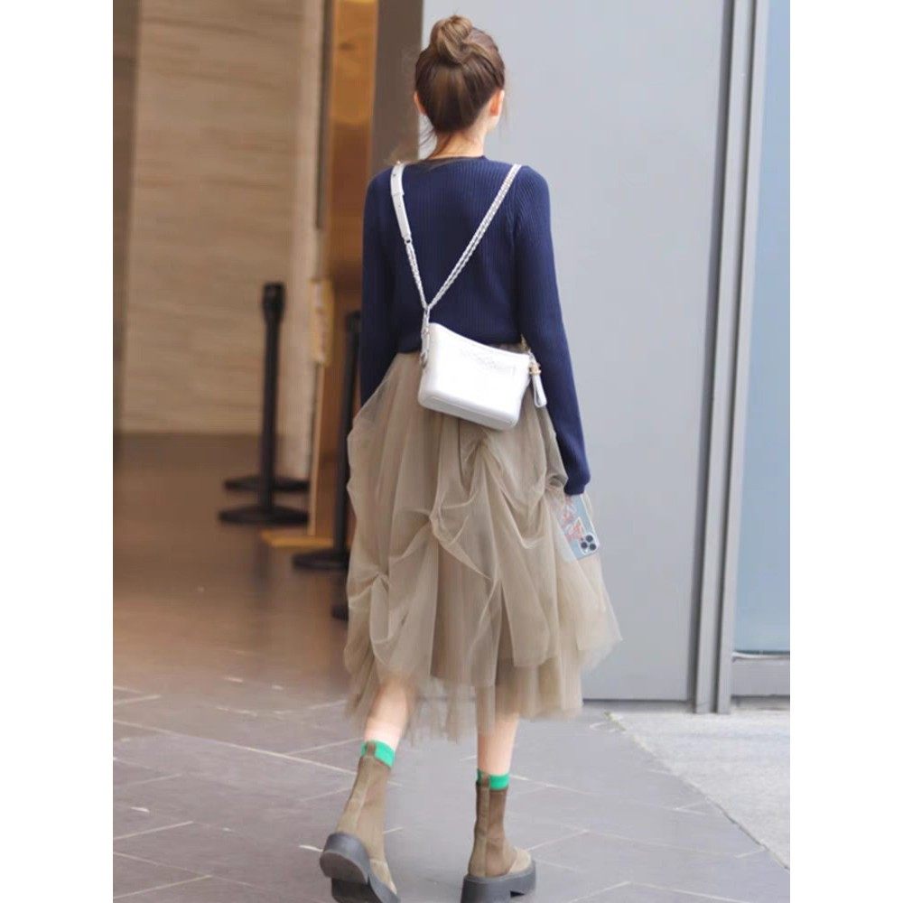 法国Rouje Rosella?盐系轻熟针织开衫高腰蓬蓬网纱半身裙两件套,淘宝优惠券,粉丝福利购,淘宝优惠卷