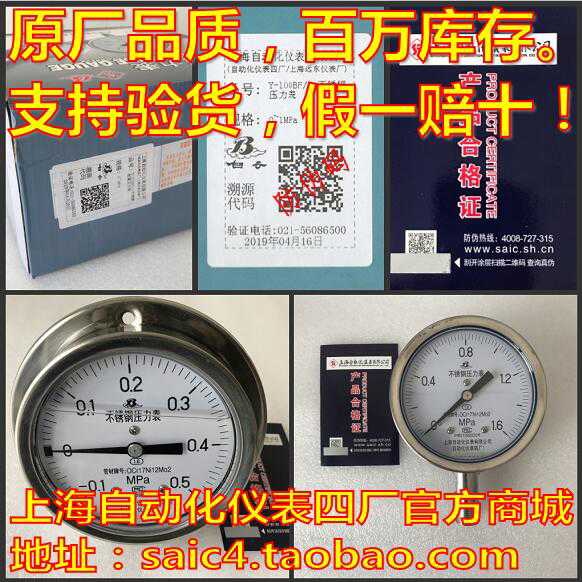 上海自动化仪表四厂 不锈钢耐震压力表 Y-100BFZ 1.6级 YN-100B - 图0