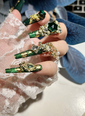 绿金 原创穿戴重工金箔纸贴底色2024新款招财蝴蝶ins高级美甲