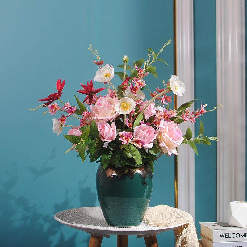 餐桌上的装饰花卉轻奢风手感保湿玫瑰客厅高端摆花高档新款仿真花,淘宝优惠券,粉丝福利购,淘宝优惠卷