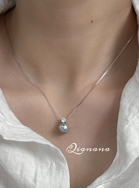 轻奢灰色戴妃款珍珠纯银项链