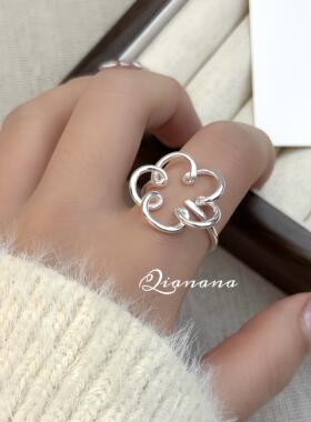 Qianana镂空花朵戒指S925银