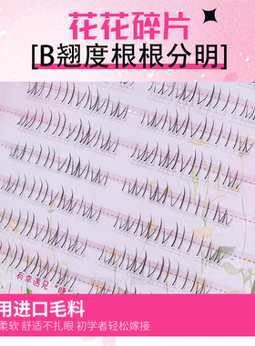 鱼小丫假睫毛花花碎片女自然仿真单簇分段式眼睫毛懒人三部曲新手