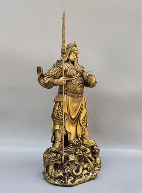 黄铜招财托宝九龙关公财神摆件