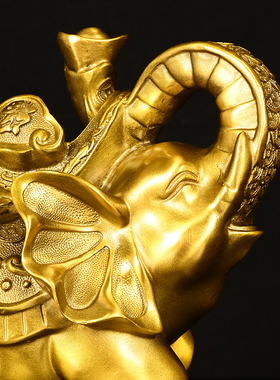 黄铜招财中式客厅大象摆件一对