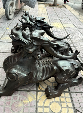 大号铜独角兽貔貅望天吼一对摆件