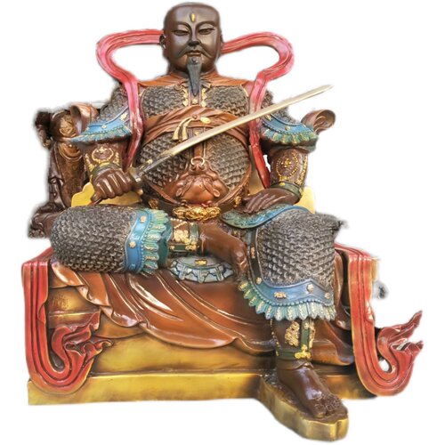 真武大帝铜像摆件玄天祖师爷三眼彩绘家居佛堂平安供奉大小号摆件 - 图3