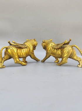铜虎老虎带翅膀一对飞虎招财摆件