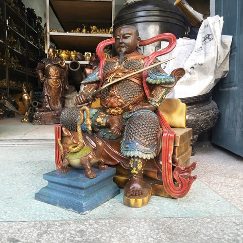 真武大帝铜像摆件玄天祖师爷三眼彩绘家居佛堂平安供奉大小号摆件 - 图1