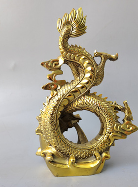 黄铜招财龙戏珠吸水戏水摆件神龙