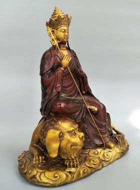 地藏王菩萨骑狮坐像铜中式摆件