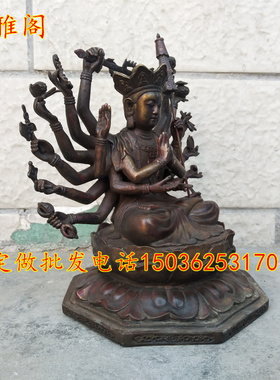 千手观音准提佛母铜像摆件仿古