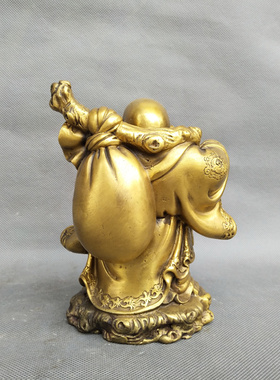 招财纳福铜弥勒佛摆件黄金袋米乐