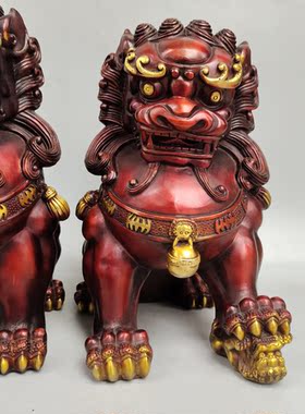 黄铜招财现代客厅北京狮一对摆件