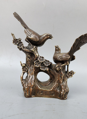 黄铜客厅喜鹊双喜临门铜鸟摆件