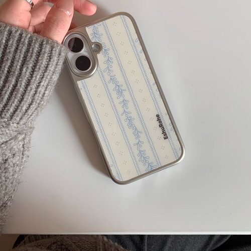 EshuRohe法式奶油黄条纹碎花简约苹果iPhone17手机壳16promax小众原创高级感15plus14新款13银框亮面新款磁吸 - 图0