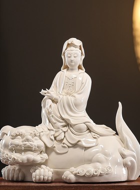 速发德化陶瓷文殊普贤菩萨摆件大号家用客厅供奉佛像装饰工艺品