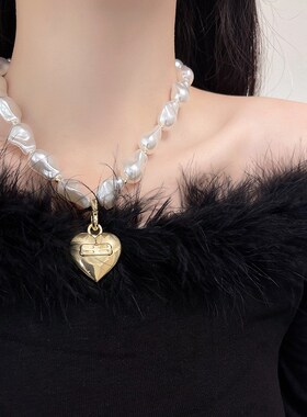 速发法式巴洛克珍珠爱心项链叶莎陈太太B字母心形吊坠锁骨链潮