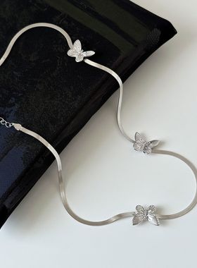 桃思竹蝴蝶结蛇骨链项链