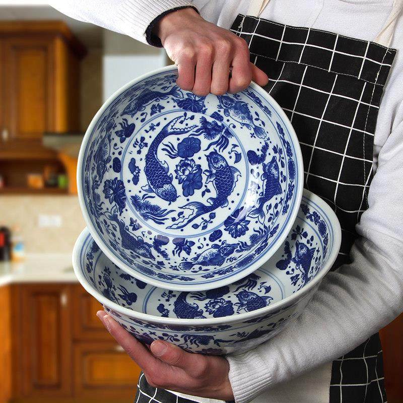 青花瓷陶瓷16寸面碗汤碗超级大碗超大特大号家用酸菜鱼大盆碗汤盆,淘宝优惠券,粉丝福利购,淘宝优惠卷