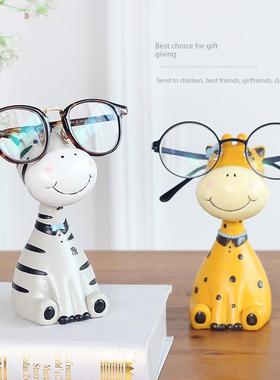 创意动物庄园眼镜框架装饰品镜子桌面存储展示站可爱的鹿装饰女孩