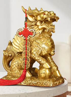 速发麒麟摆件纯麒一对口母踩八卦火铜麟黄铜家居卧室客厅门公店铺