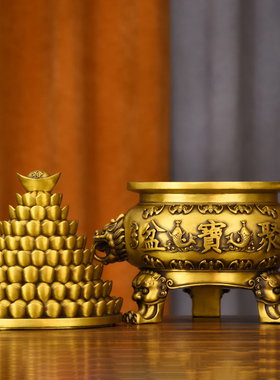 速发纯黄铜聚宝盆业盖招聚家居摆件店开铺带公司乔迁礼品工艺品装