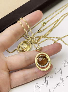 秋上新天然虎眼石黄水晶项链叠戴项链女轻奢小众精致感锁骨链