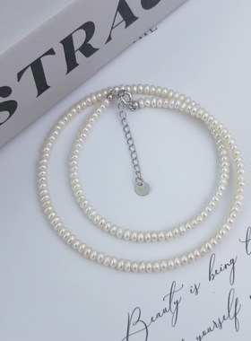 赵露思同款扁片珍珠项链叠戴项链天然强光珍珠S925银小众锁骨链