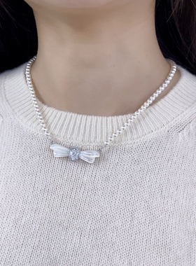 几朵家/甜心蝴蝶 气质方糖贝母蝴蝶结珍珠项链小众优雅项链锁骨链