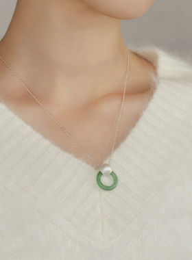宝得意葫芦东陵玉项链银色拉丝玉圈吊坠中式轻奢锁骨链平安扣礼物