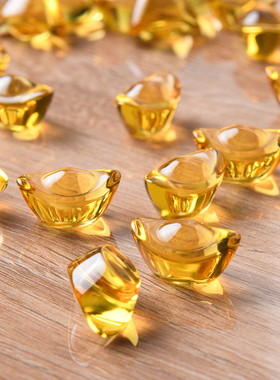 黄七彩水晶元宝摆件 家居客厅装饰聚宝盆鱼缸摆件休曼扎