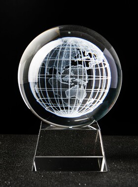 小号透明水晶地球摆件 家居客厅装饰男朋友生日礼物圣诞节