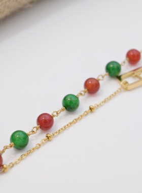 红玛瑙水草玛瑙手链绿云母干青玉髓手链520礼物母亲节礼手串