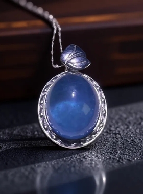 高贵时尚冰透净体魔鬼蓝海蓝宝纯银镶吊坠项链主石约22-18-11mm