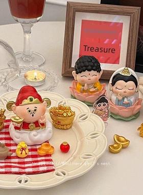 欢喜神仙摆件财神爷佛系治愈办公室桌面工位创意招财车内饰品装饰